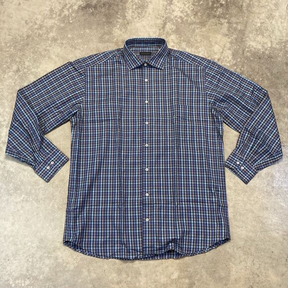 St Croix Shirt Mens Large Button Up Geometric Cotton Italy Multicolor Italy - Picture 1 of 9